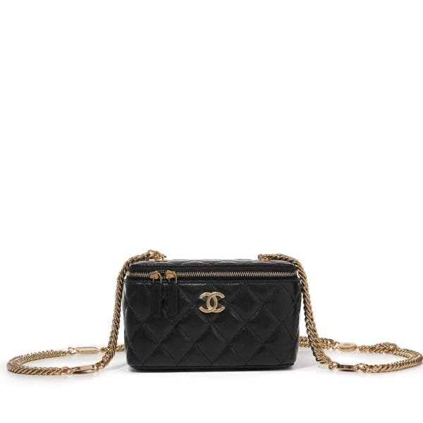 Black Quilted Lambskin Multicolor Buckle Vanity Case Gold Hardware