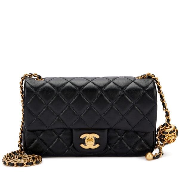 Black Quilted Lambskin Pearl Crush Flap Bag Brushed Gold Hardware