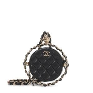 Black Quilted Lambskin Round Clutch Pale Gold Hardware, 2021
