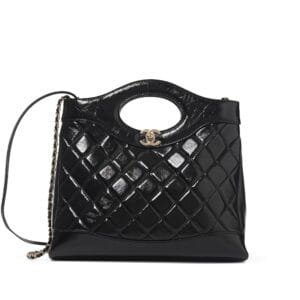 Black Quilted Lambskin Small 31 Shopping Bag Pale Gold Hardware, 2024
