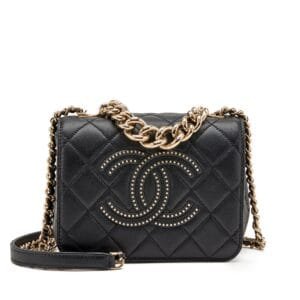 Black Quilted Lambskin Studded Beauty Begins Flap Pale Gold Hardware, 2020