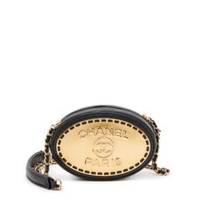 Black Quilted Lambskin Vanity Logo Plate Oval Clutch With Chain Gold Hardware, 2022