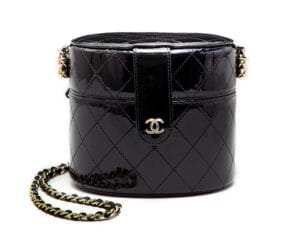 Black Quilted Patent Lambskin Small Vanity with Chain Pale Gold Hardware, 2020