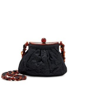 Black Quilted Satin CC Frame Shoulder Bag Tortoiseshell Bakelite Hardware, 1996-1997