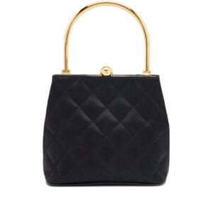 Black Quilted Satin CC Mini Top Metal Handle Bag Gold Hardware, 1996-1997