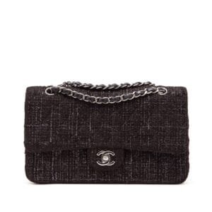 Black Quilted Tweed Medium Double Flap Bag Silver Hardware, 2005