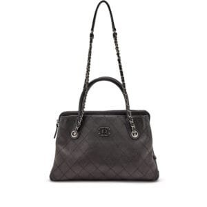 Black Quilted Urban Shopping Tote Silver Hardware, 2017