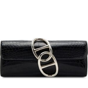 Black Shiny Niloticus Crocodile Egee Clutch Palladium Hardware, 2012