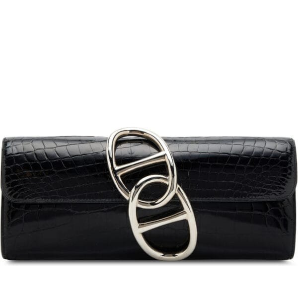 Black Shiny Niloticus Crocodile Egee Clutch Palladium Hardware, 2012