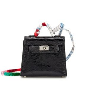 Black Shiny Niloticus Lizard Micro Mini Twilly Kelly Bag Charm Palladium Hardware, 2019