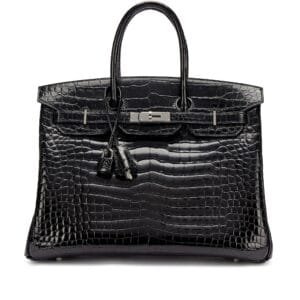 Black Shiny Porosus Crocodile Birkin 35 Palladium Hardware, 2011