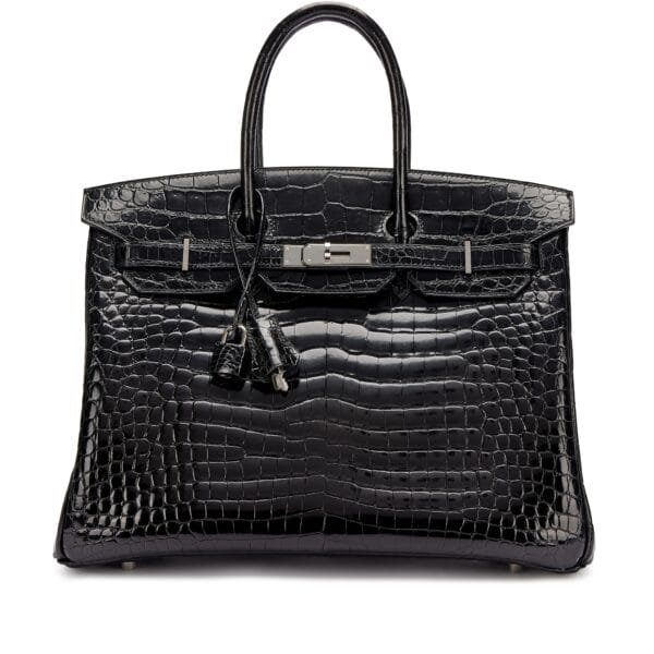 Black Shiny Porosus Crocodile Birkin 35 Palladium Hardware, 2011