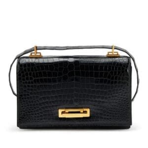 Black Shiny Porosus Crocodile Sac Quito II Gold Hardware