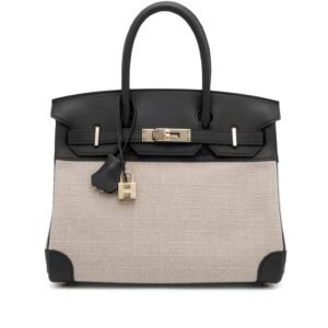 Black Swift and Ficelle Bivouac Toile Birkin 30 Permabrass Hardware, 2024