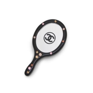 Black Tortoiseshell and Multicolor Rhinestone Miniature Cosmetic Mirror Brooch, 2004