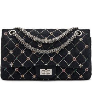 Black Tweed Flower Embellished 2.55 Reissue 226 Double Flap Bag Silver Hardware, 2008-2009