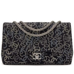 Black Tweed Strass Crystal CC Paris-Shanghai Pudong Jumbo Classic Single Flap Silver Hardware, 2010