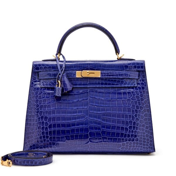 Bleu Électrique Shiny Porosus Crocodile Sellier Kelly 32 Gold Hardware, 2015