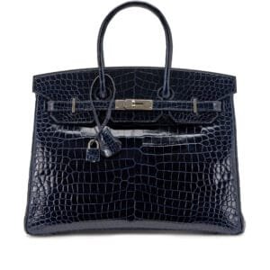 Bleu Marine Shiny Porosus Crocodile Birkin 35 Palladium Hardware, 2013