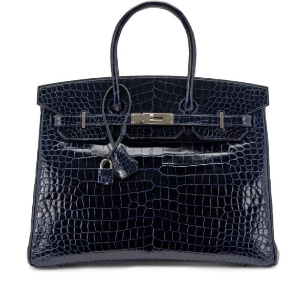 Bleu Marine Shiny Porosus Crocodile Birkin 35 Palladium Hardware, 2013