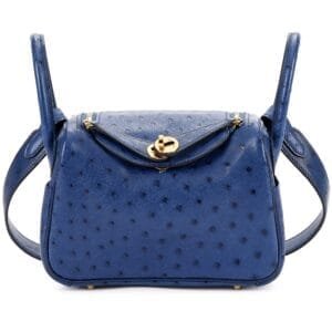 Bleu Saphir Ostrich Mini Lindy 20 Gold Hardware, 2021