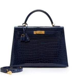 Bleu Saphir Shiny Porosus Crocodile Sellier Kelly 32 Gold Hardware, 2019