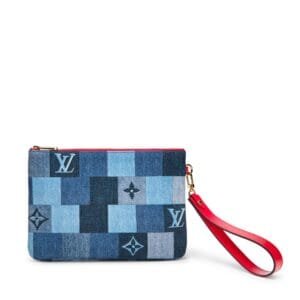 Blue and Red Damier Monogram Denim City Pouch Gold Hardware, 2019