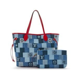 Blue and Red Damier Monogram Patchwork Denim Neverfull MM Gold Hardware, 2019
