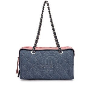Blue and Red Striped Quilted Denim Medium CC Chain Bowler Bag Silver Hardware, 2010