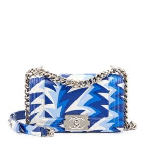 Blue and White Printed Calfskin Small Boy Bag Silver Hardware, 2019