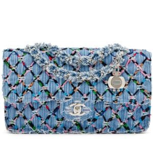 Blue Denim Rainbow Woven Stitch Quilted Robot Charm Medium Single Flap Silver Hardware, 2017