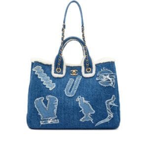 Blue Denim, White Shearling Paris-New York Hieroglyph Coco Tote Gold Hardware, 2019