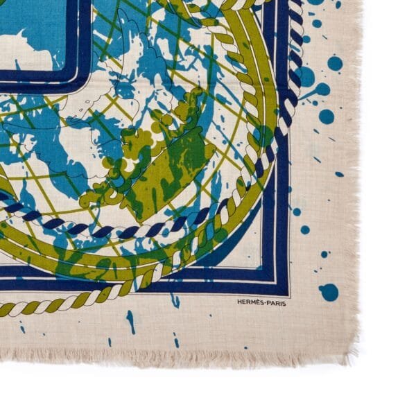 Blue, Green and Etoupe Grande Tenue Cashmere and Silk Shawl 140