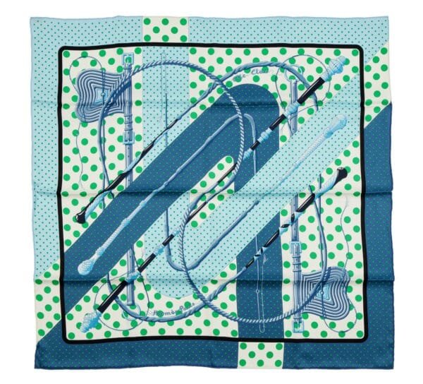 Blue, Green, Black and Beige Silk Clic-Clac a Pois Scarf by Julie Abadie 70