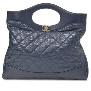 Blue Quilted Calfskin Large 31 Clutch Pale Gold Hardware