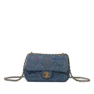 Blue Quilted Denim Flap Bag Brushed Gold Hardware