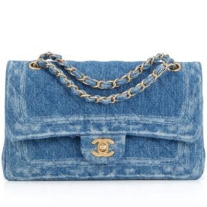 Blue Quilted Denim Medium Classic Double Flap Bag Gold Hardware, 2016