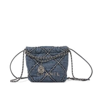 Blue Quilted Denim Mini 22 Bag Brushed Silver Hardware, 2024