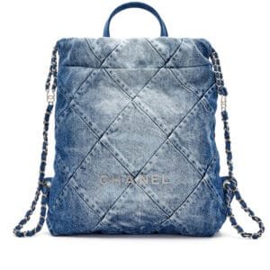 Blue Quilted Denim Top Handle 22 Backpack Silver Hardware, 2023