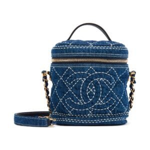 Blue Quilted Denim Vanity Case Gold Hardware, 2020