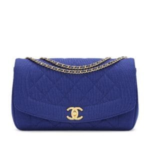 Blue Quilted Jersey Diana Flap Bag Gold Hardware, 2015