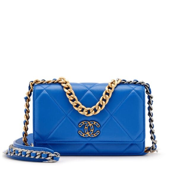 Blue Quilted Lambskin 19 Wallet on Chain Gold and Ruthenium Hardware, 2022