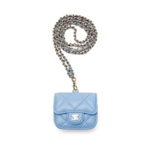 Blue Quilted Lambskin Airpods Pro Case Gold Hardware, 2021