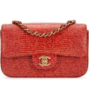 Brick Red Lizard Mini Rectangular Classic Single Flap Bag Aged Gold Hardware, 2018