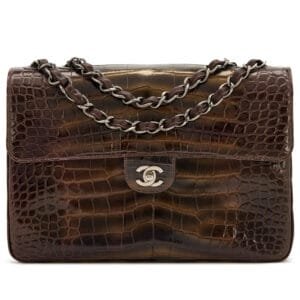 Bronze, Burgundy and Green Metallic Alligator Square Classic Jumbo Flap Ruthenium Hardware, 2006-2008