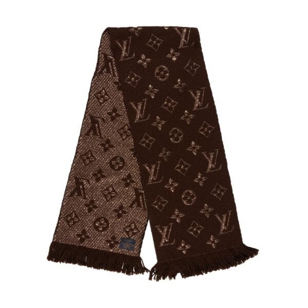Brown and Gold Monogram Logomania Shine Scarf