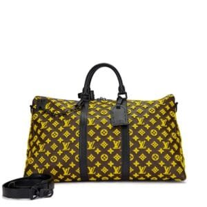 Brown Coated Canvas Monogram and Yellow Tuffetage Triangle Bandouliere 50 Matte Black Hardware
