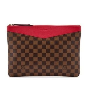 Brown Damier Ebene Coated Canvas and Red Leather Daily Pouch Gold Hardware, 2019