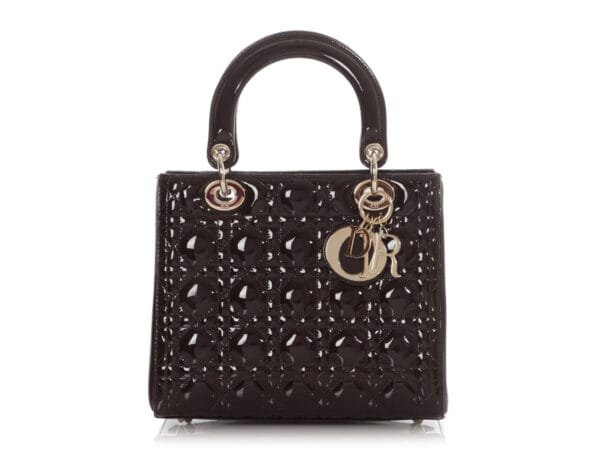 Brown Patent Small Lady Dior Bag Pale Gold Hardware