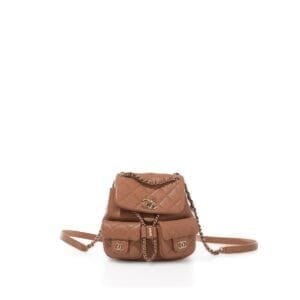 Brown Quilted Caviar Small Backpack Pale Gold Hardware